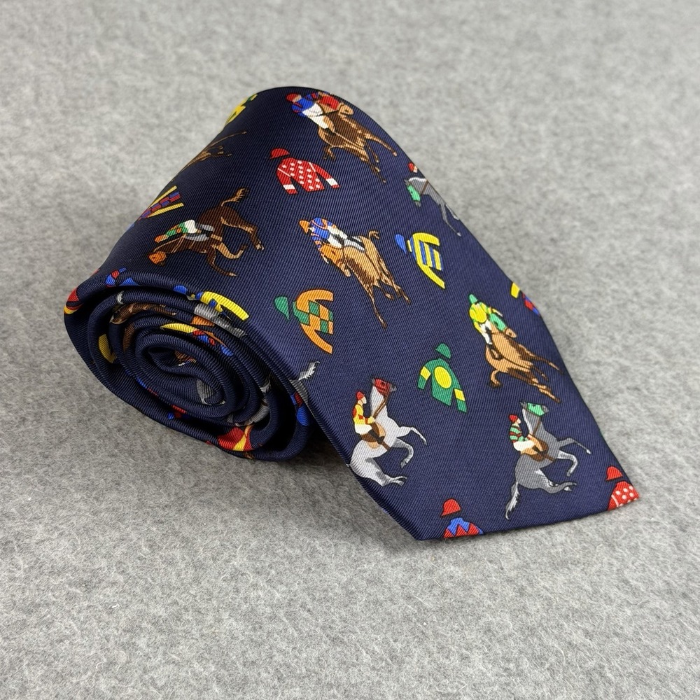 Vintage Alynn Neckwear Derby Day Silk Tie Horse Racing Jockey Equestrian 55x3.75